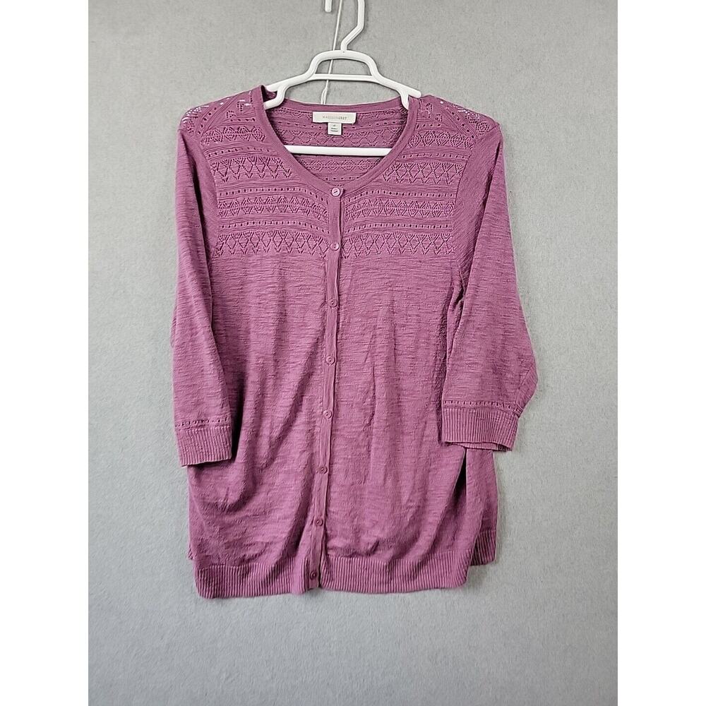 Madison Grey Purple Knit 3/4 Sleeve Button Up Sweater Women's Plus 1X